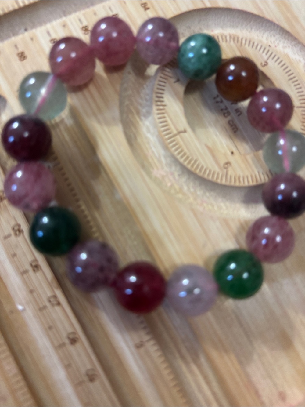 Assorted Strawberry Quartz Beaded Stretch Bracelet 12.3mm- Pink & Green
